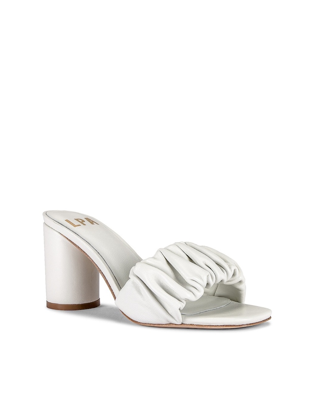 LPA White Ruched Leather Block Heel